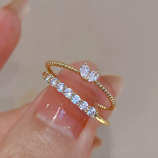 Luxury Zircon Heart Rings for Women Opening Adjustable Weave Rhinestone